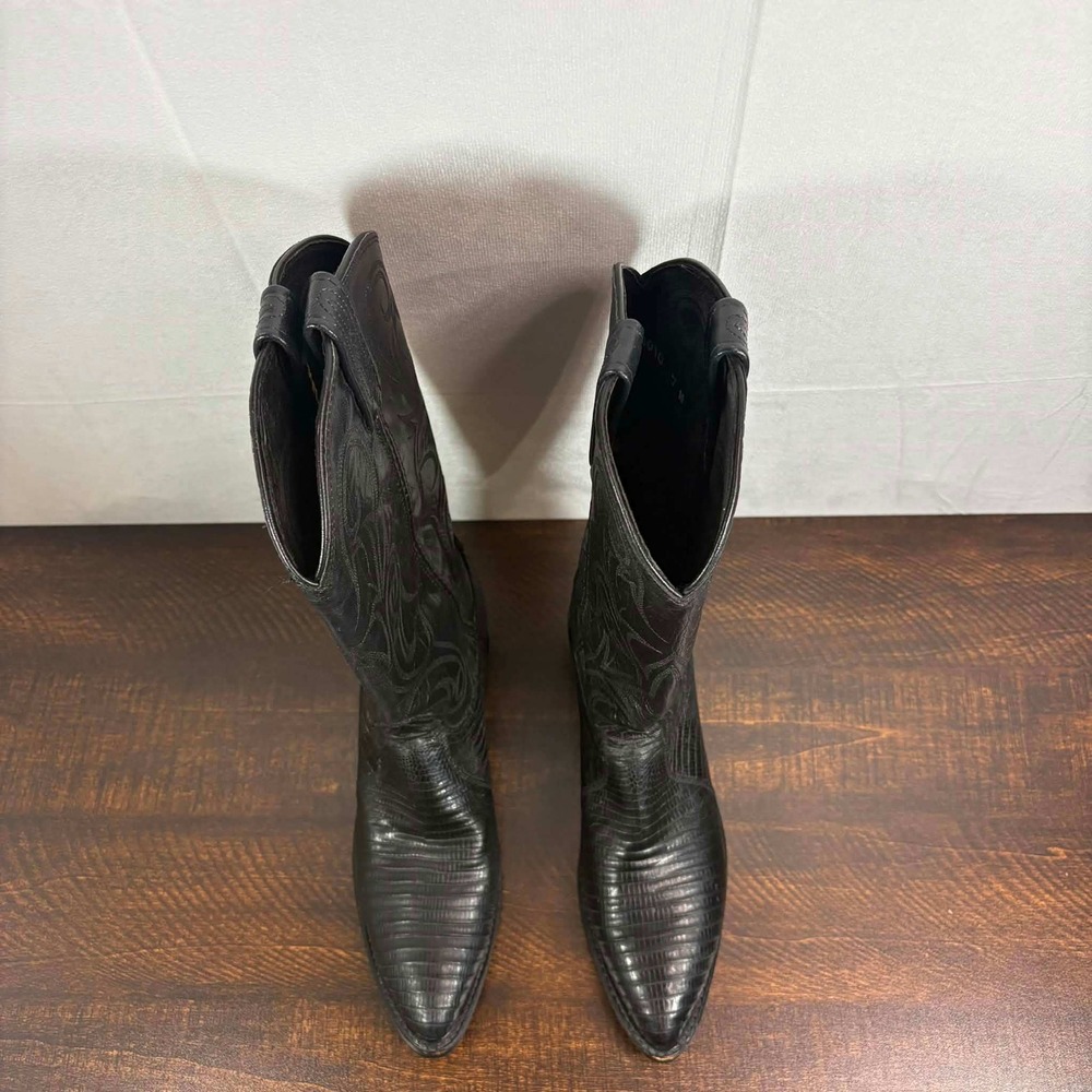 Dan Post Womens Black Teju Lizard Exotic Leather Cowboy Boots Size 7 M Vintage - Picture 10 of 10